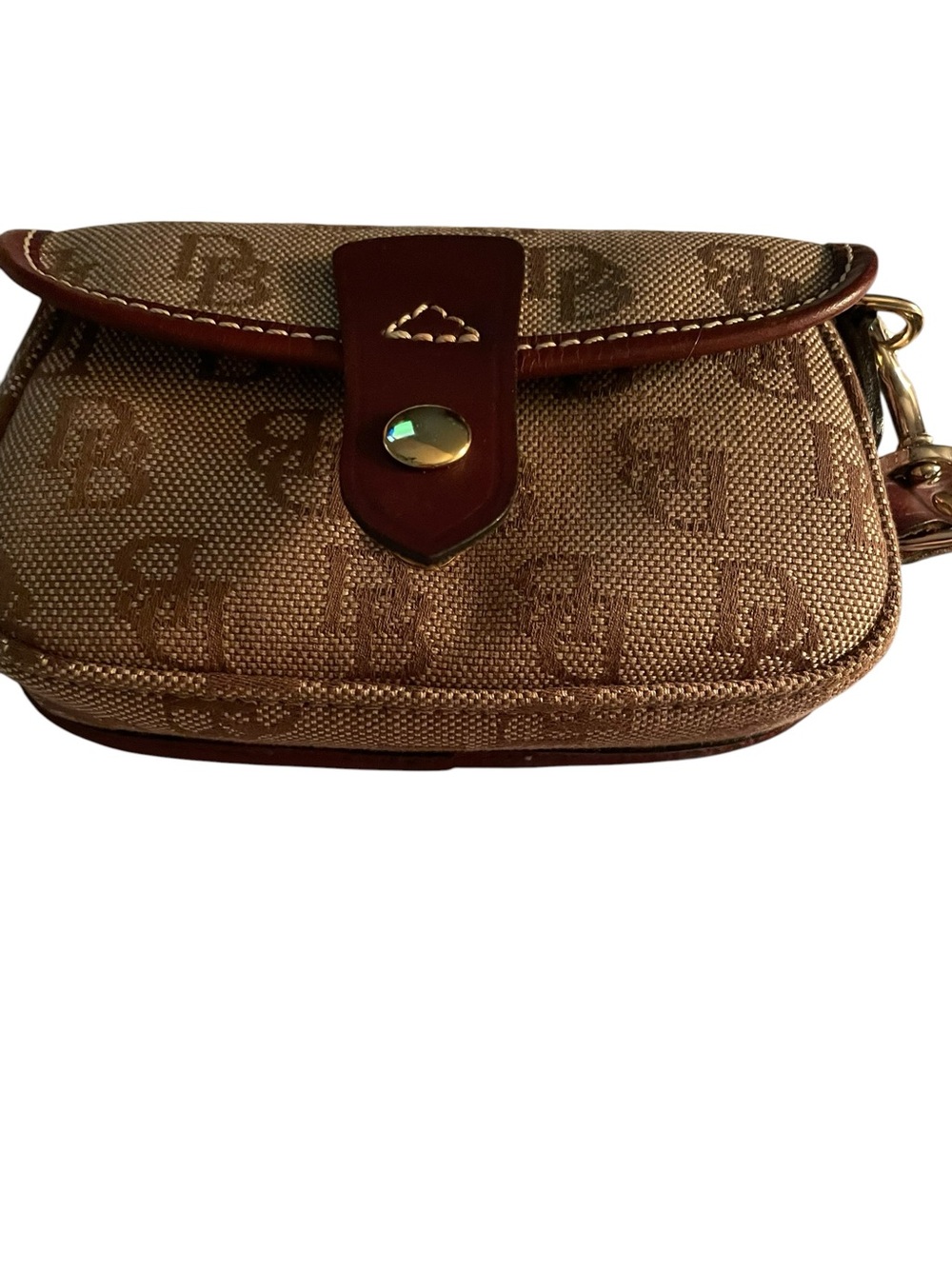 Dooney & Bourke Vintage DB Monogram Canvas Flap Wristlet Tan Brown